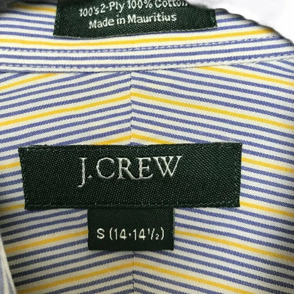 J.Crew Button Up Shirt Men's Sz S (14-14.5) Long Sleeve 2Ply Striped Blue Yellow - Picture 16 of 16